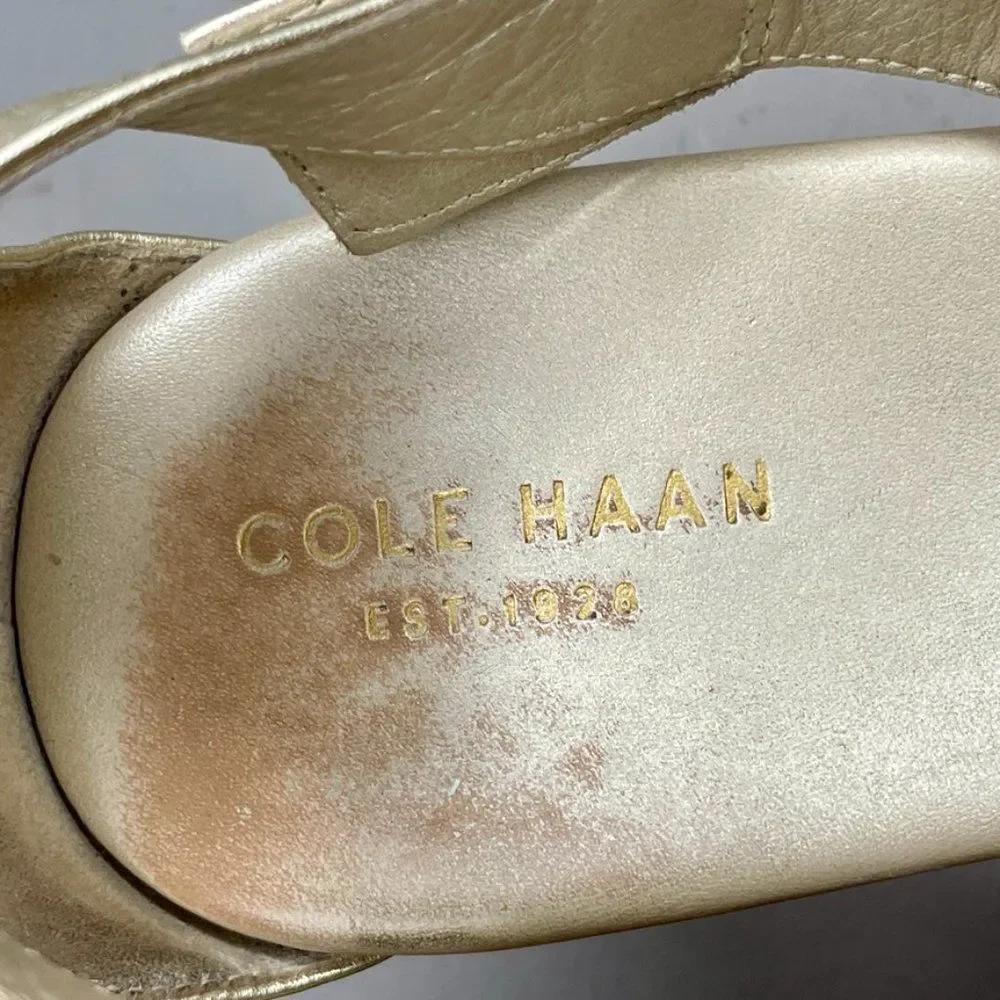 Cole Haan Womens Jullian Metallic Gold Open Toe Platform Wedge Sandal Size 10B‎